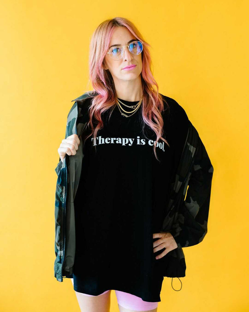 Therapy Is Cool T-Shirt Black 50% Cotton, 50% Polyester, Front side photo.