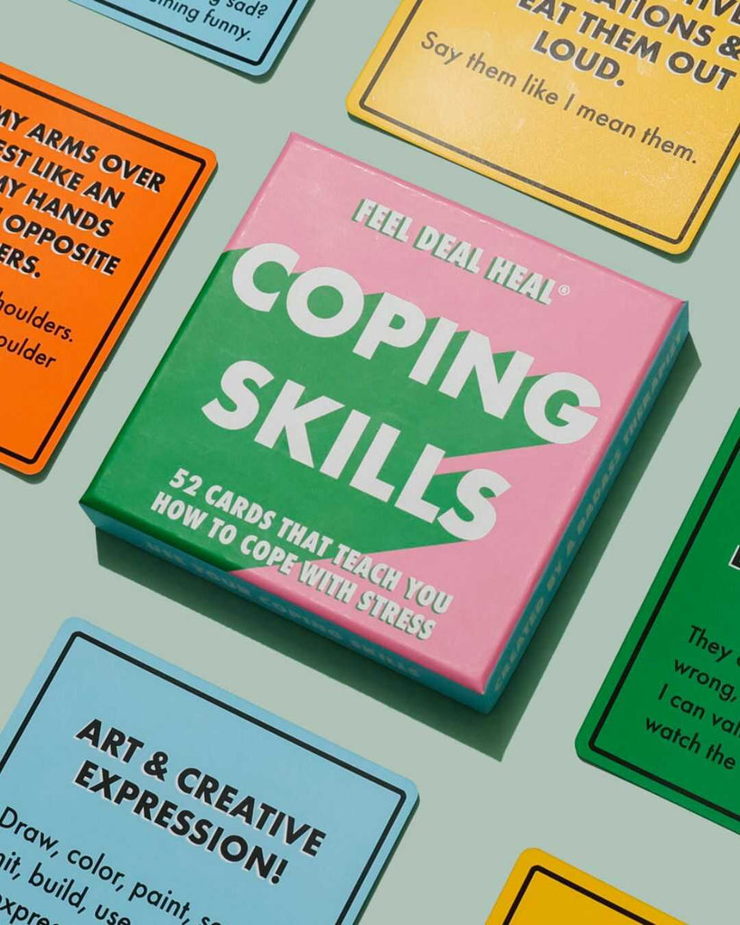 Feel deal heal coping skills deck by Tiffany Roe, 52 cards that teach you cope with stress