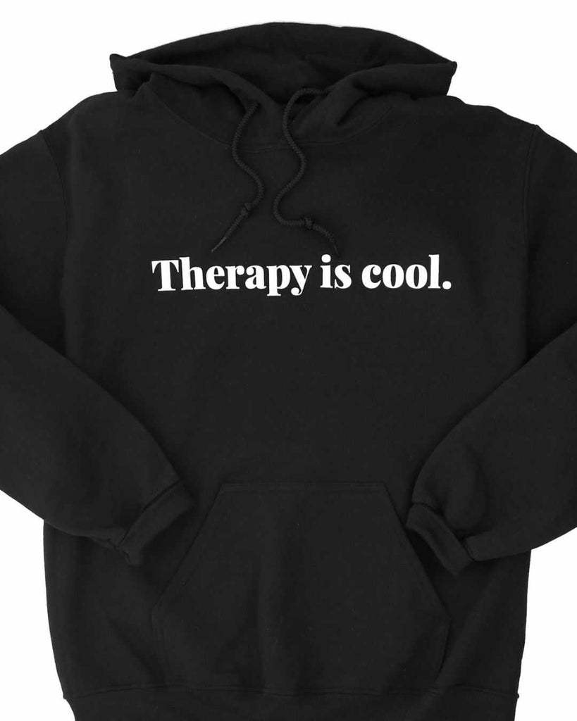 Therapy Is Cool, HOODIE Black color,  Materials: 50% Cotton, 50% Polyester Machine