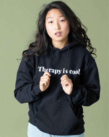 Modeling the Therapy Is Cool, HOODIE Black color,  Materials: 50% Cotton, 50% Polyester Machine