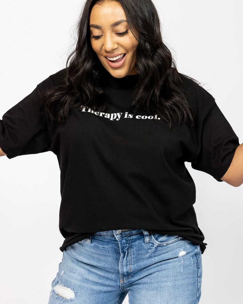 Therapy Is Cool T-Shirt Black 50% Cotton, 50% Polyester, Front side photo.