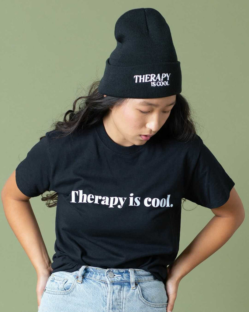 Therapy Is Cool T-Shirt Black 50% Cotton, 50% Polyester, Front side photo.