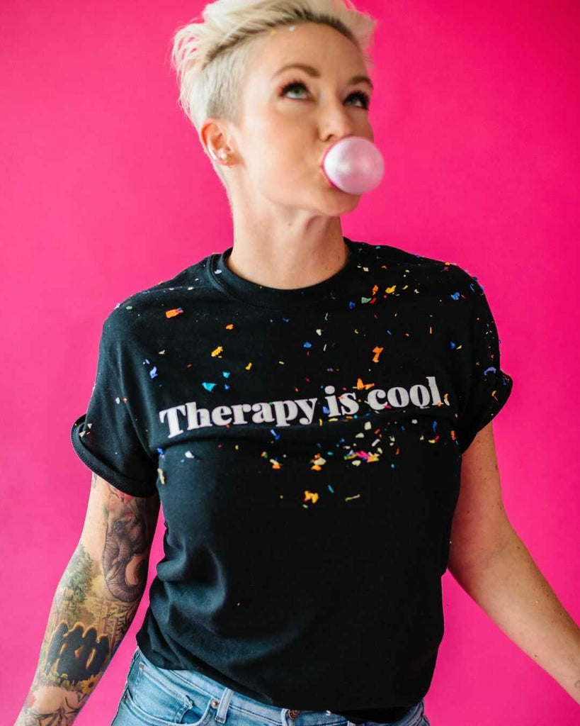 Therapy Is Cool T-Shirt Black 50% Cotton, 50% Polyester, Front side photo.