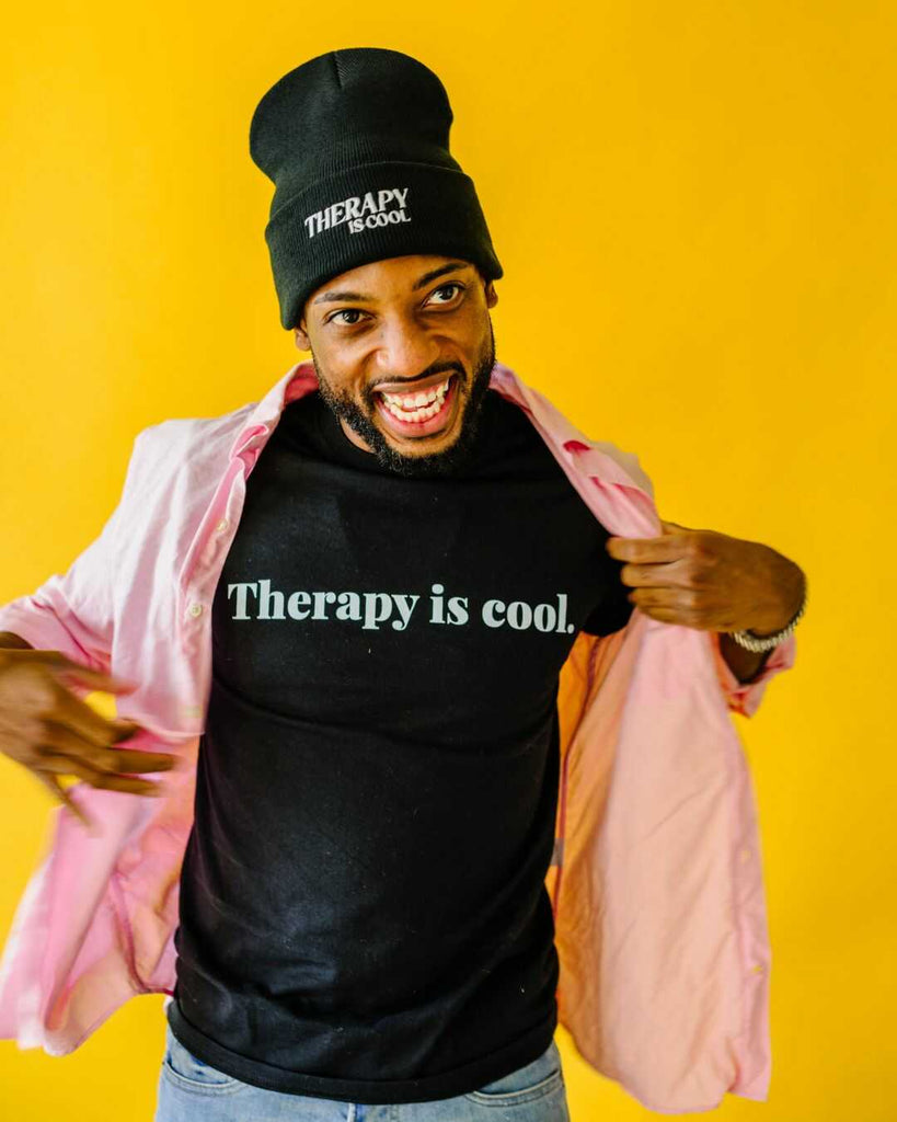 Therapy Is Cool T-Shirt Black 50% Cotton, 50% Polyester, Front side photo.