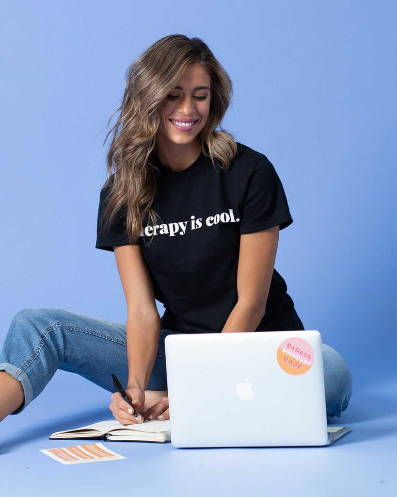 Therapy Is Cool T-Shirt Black 50% Cotton, 50% Polyester, Front side photo.