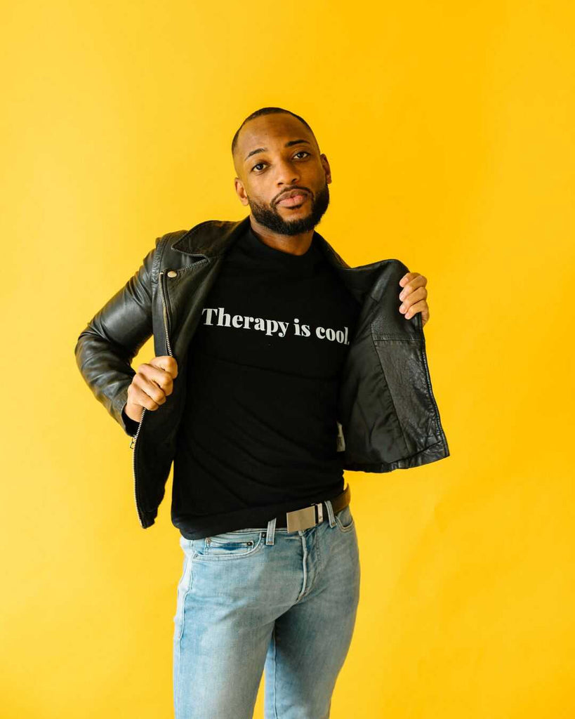 Therapy Is Cool T-Shirt Black 50% Cotton, 50% Polyester, Front side photo.