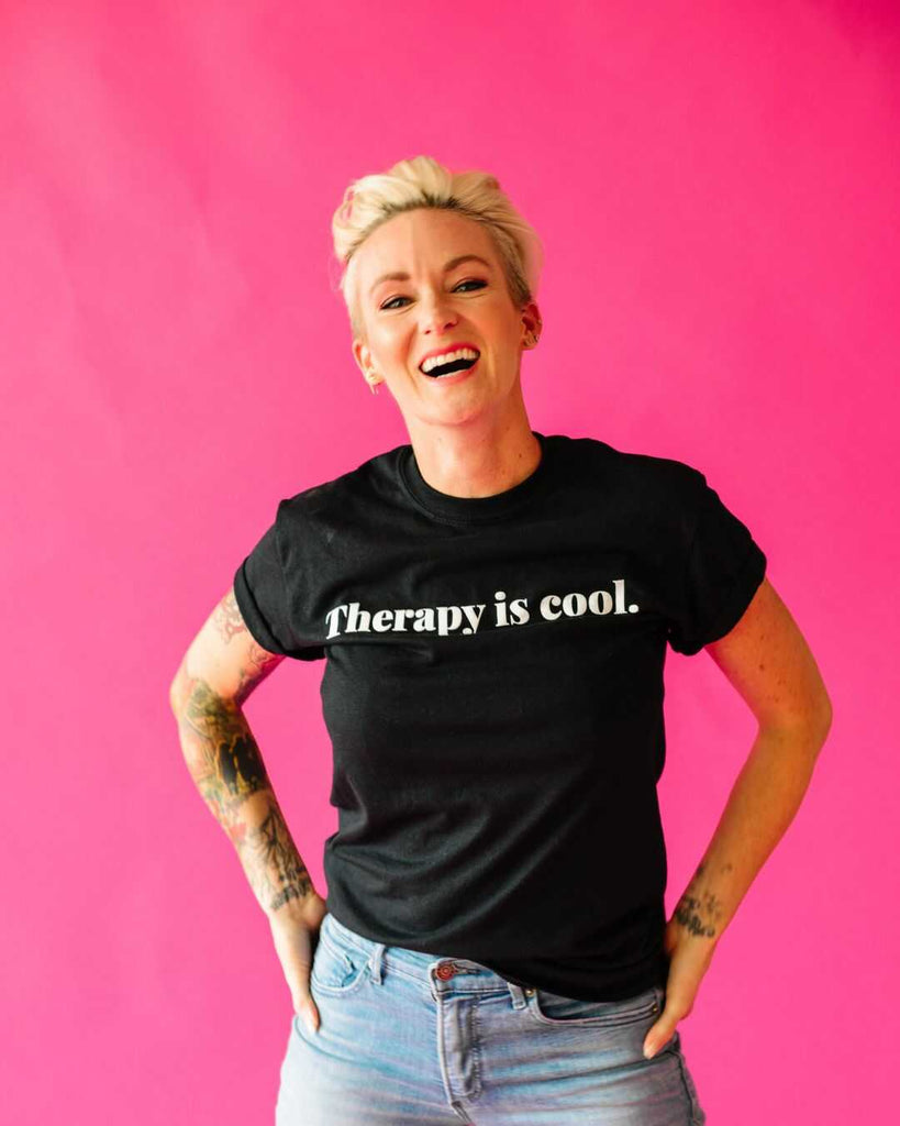 Therapy Is Cool T-Shirt Black 50% Cotton, 50% Polyester, Front side photo.