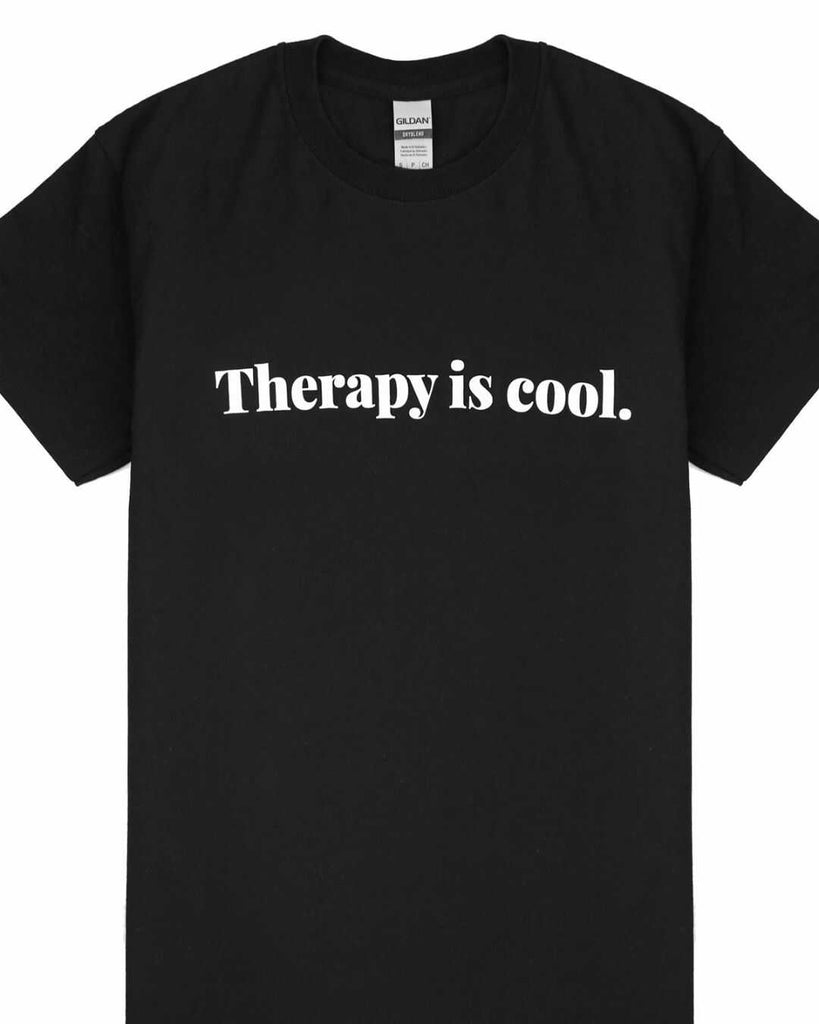 Therapy Is Cool T-Shirt Black 50% Cotton, 50% Polyester, Front side photo.