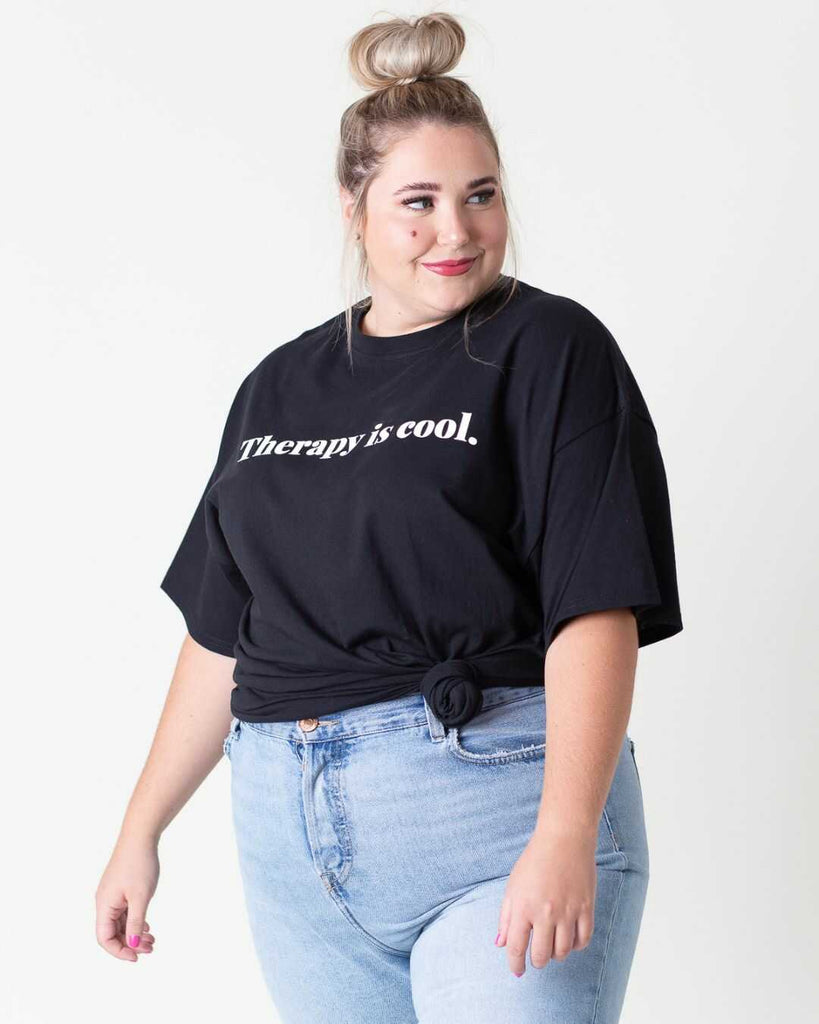 Therapy Is Cool T-Shirt Black 50% Cotton, 50% Polyester, Front side photo.