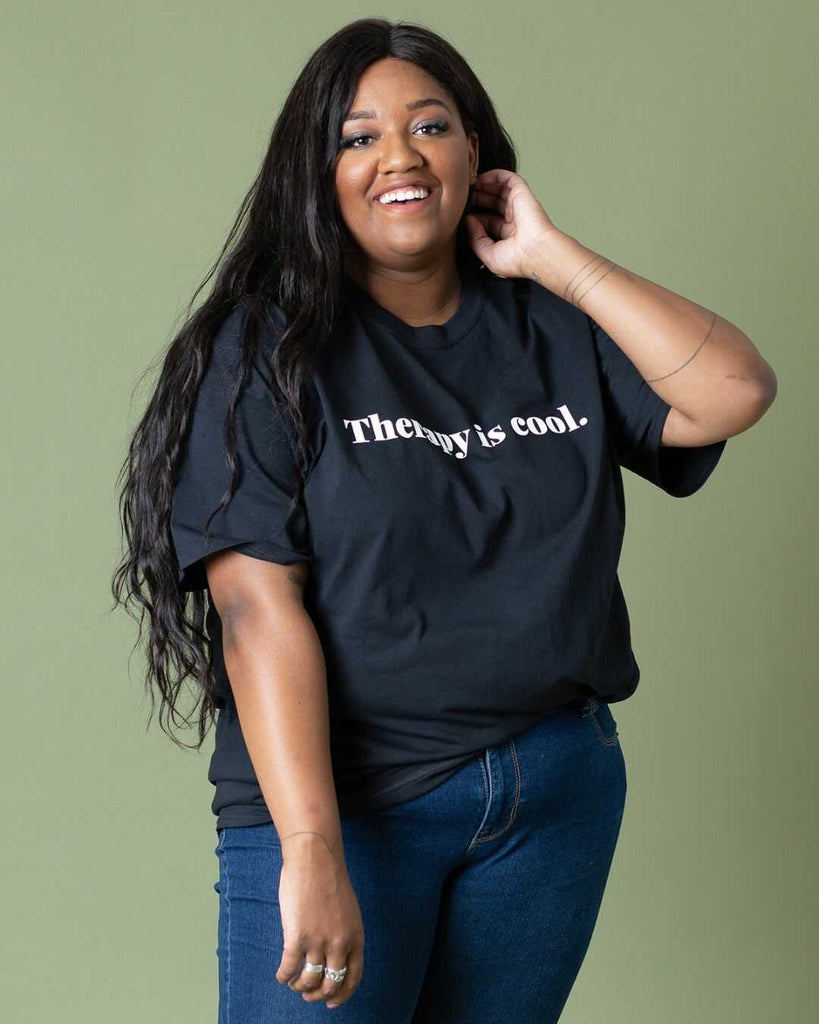 Therapy Is Cool T-Shirt Black 50% Cotton, 50% Polyester, Front side photo.